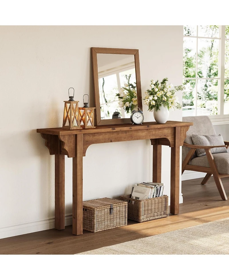 Tribesigns 63" Solid Wood Entryway Table, Mid-Century Modern Console Table for Living Room, Entrance, Hallway, Foyer