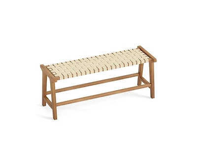 Slickblue 47" Teak Wood Patio Bench with Woven Seat and Solid Legs