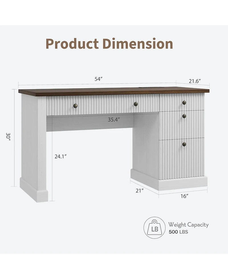 gaomon 54" Fluted Executive Desk with Charging Station