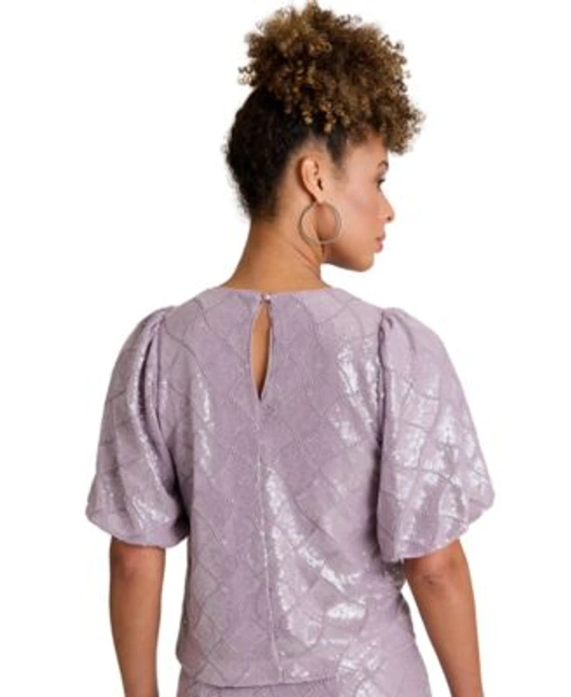 Muse Womens Crew Neck Bubble Short Sleeve Top Fit Flare Silhouette Pull On Skirts