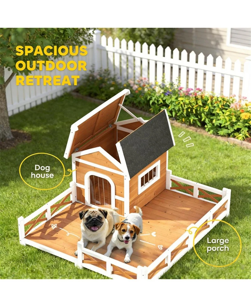 Aostirmotor Dog House Outdoor Wooden Dog Shelter in Orange