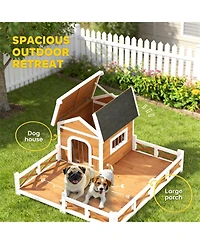 Aostirmotor Dog House Outdoor Wooden Dog Shelter in Orange
