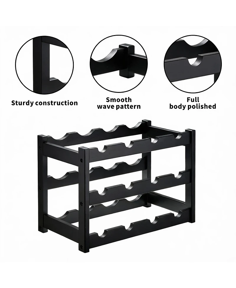 Yigii Bamboo Wine Rack for 12 Bottles - Sturdy, Fresh, Space-saving