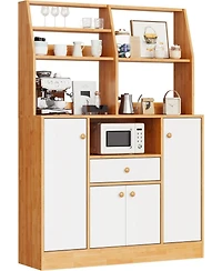 gaomon Small Farmhouse Coffee Bar Cabinet, Wood Buffet Hutch with 4 Doors & Adjustable Shelves