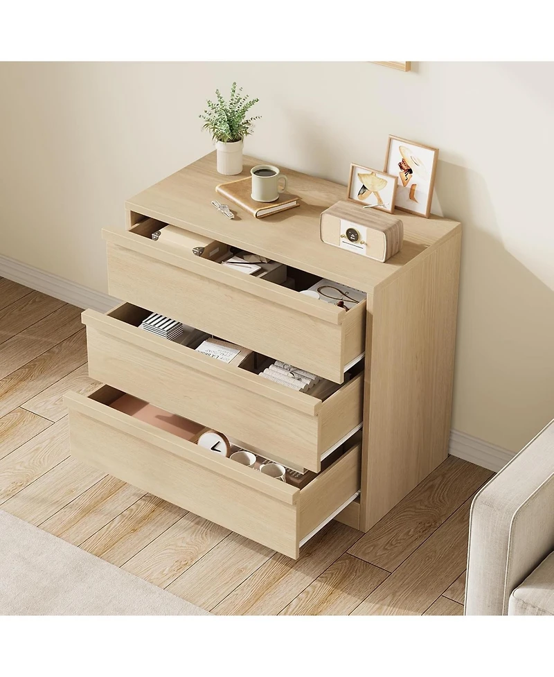 gaomon 3-Drawer Bedroom Dresser, Compact Oak Nightstand Chest with Spacious Storage for Nursery & Entryway
