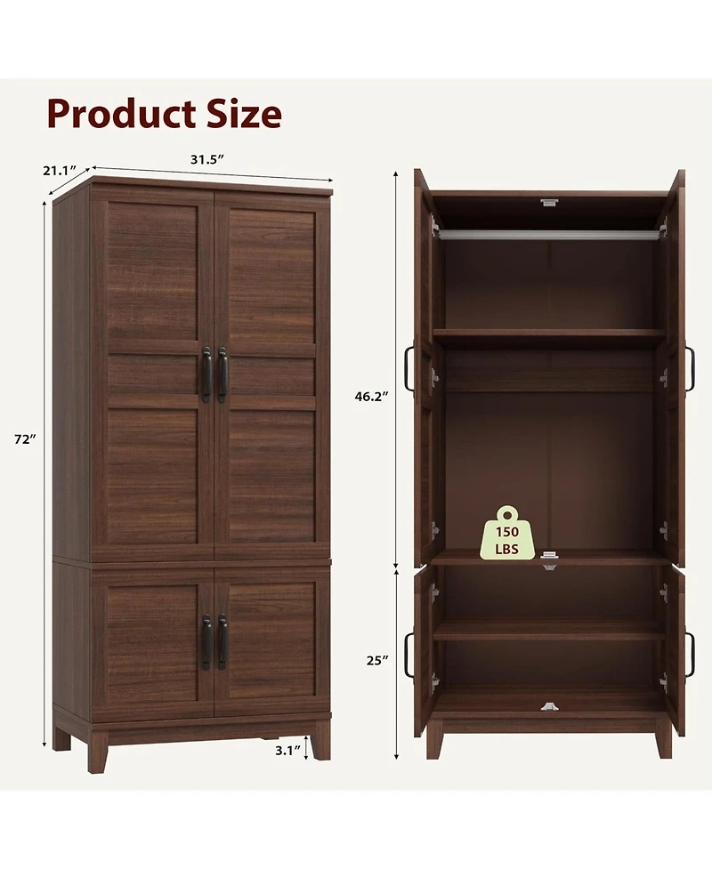 Gaomon 72" Armoire Wardrobe Closet with 4 Doors