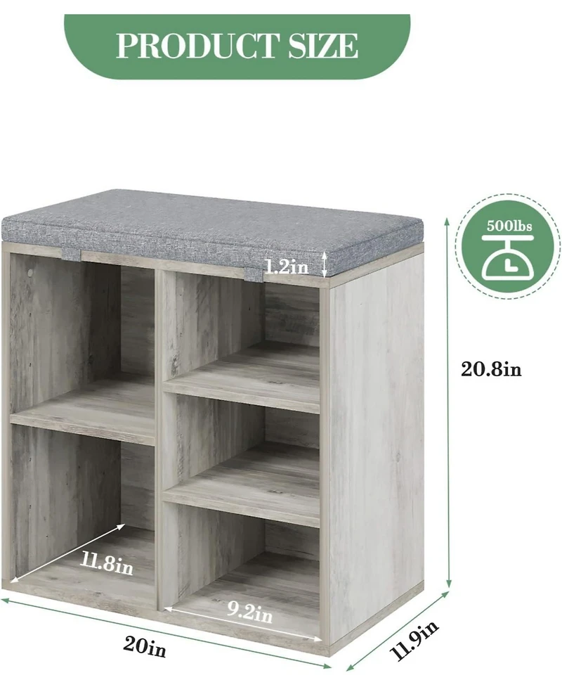 gaomon Entryway Shoe Bench with Storage and Cushioned Seat, Wooden Shoe Rack with Adjustable Shelves and Side Pockets
