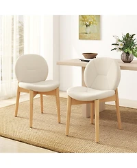 Gymax 2PCS Wooden Dining Chairs Soft Boucle Upholstered Kitchen Chairs w/ Curved Seat
