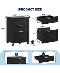 gaomon 3-Drawer Rolling File Cabinet with Lock, Wooden Mobile Filing Cabinet for Home Office & Under Desk Storage