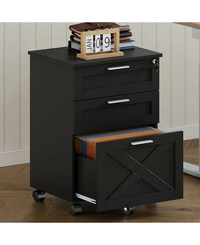 gaomon 3-Drawer Rolling File Cabinet with Lock, Wooden Mobile Filing Cabinet for Home Office & Under Desk Storage