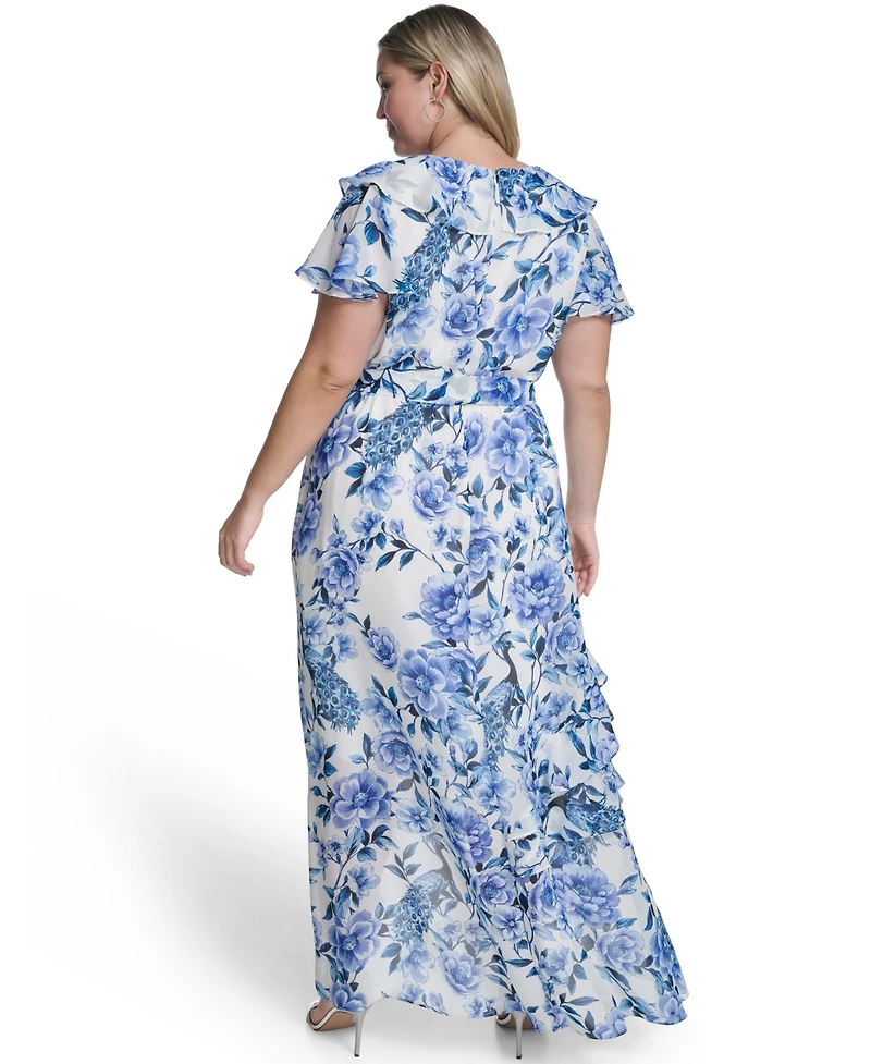 Eliza J Plus Flutter Sleeve Ruffle Maxi Dress