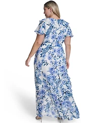 Eliza J Plus Flutter Sleeve Ruffle Maxi Dress