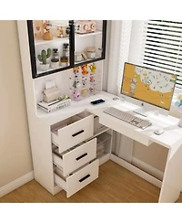 Streamdale L-Shaped Corner Desk with Led, Usb, Keyboard Tray - White