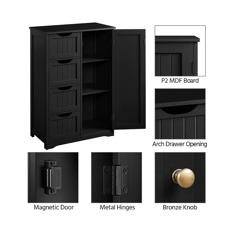 32.5" H Wooden Bathroom Cabinet 4 Drawers & Cupboard