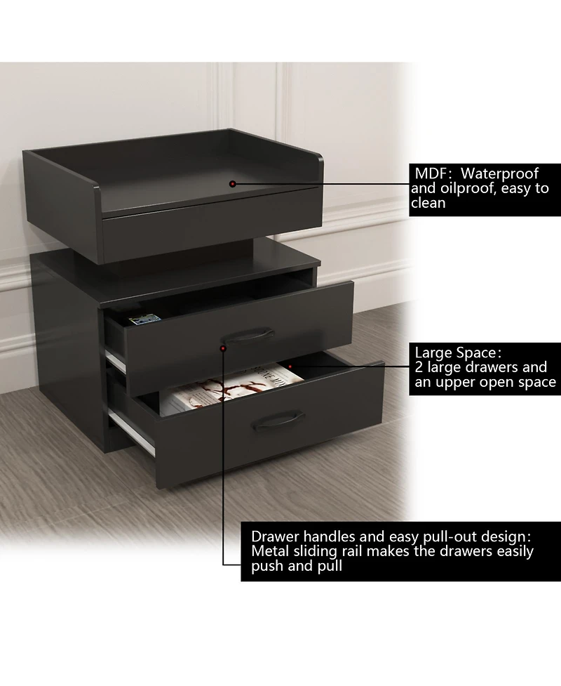 Streamdale Furniture Led Nightstand with 2 Drawers and Storage