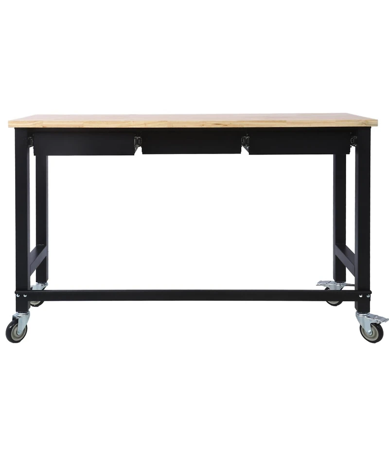 Streamdale Furniture 60 Workbench with drawer, bamboo top & wheels for garage or office"