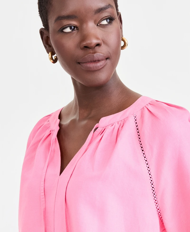 I.n.c. International Concepts Women's Long Sleeve Linen-Blend Blouse, Macy's Exclusive