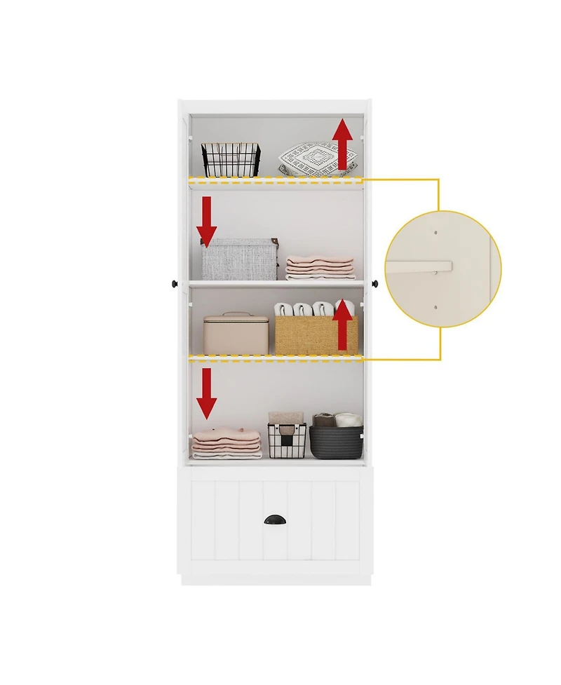 Homsee Modern gray white wood grain glass 6-door 3-drawer cabinet, storage cabinet, pantry