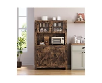 gaomon Kitchen Pantry Cabinet with Microwave Stand, Freestanding Hutch Storage Cupboard, Brown