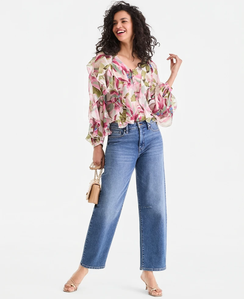 I.n.c. International Concepts Women's Long-Sleeve Ruffled Blouse, Macy's Exclusive