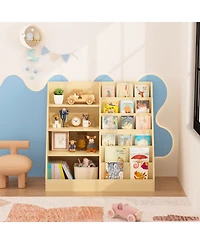 Streamdale Furniture Kids Bookshelf & Toy Storage Organizer - 4 Tier Wooden Bookcase (Natural