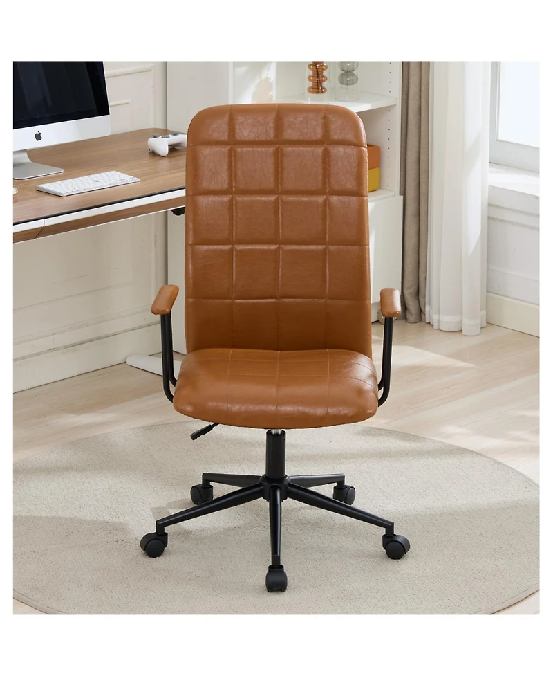 Streamdale Furniture Antique brown Pu leather office chair with armrest, high backrest, swivel