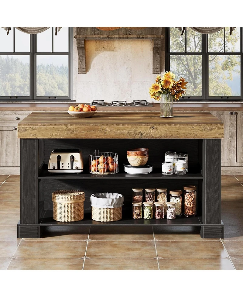 Tribesigns Bar Table, 55-Inch Counter Height Pub Table with Storage Shelves, High Top Kitchen Dining Rectangle Wood Home Unit