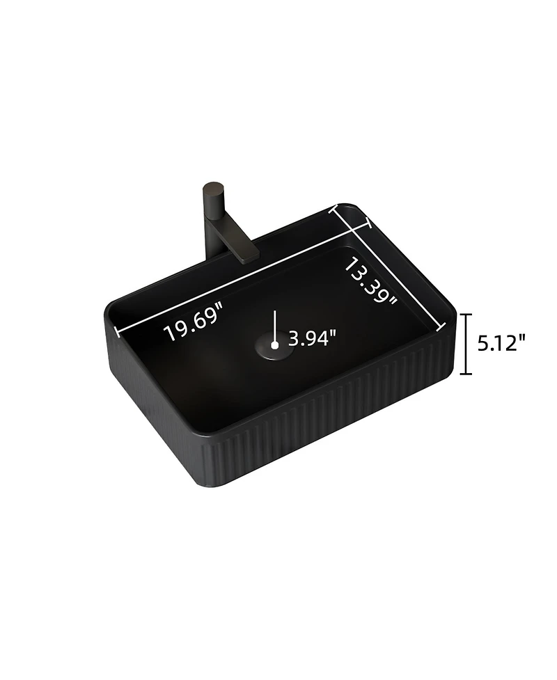 Busdays 20'' Bathroom Sink, Rectangular Striped Vessel Ceramic Basin without Faucet, No Cabinet, Black