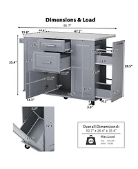 Streamdale Furniture "50.7 Kitchen Island with Storage, Tilt Trash Cabinet & Organizer"