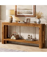 Tribesigns 63-Inch Solid Wood Entryway Console Table, Farmhouse Narrow Couch Table Behind Sofa with 2-Tier Storage for Hallway, Living Room, Foyer