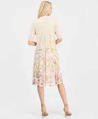 Robbie Bee Women's Printed Fit & Flare Dress Shrug