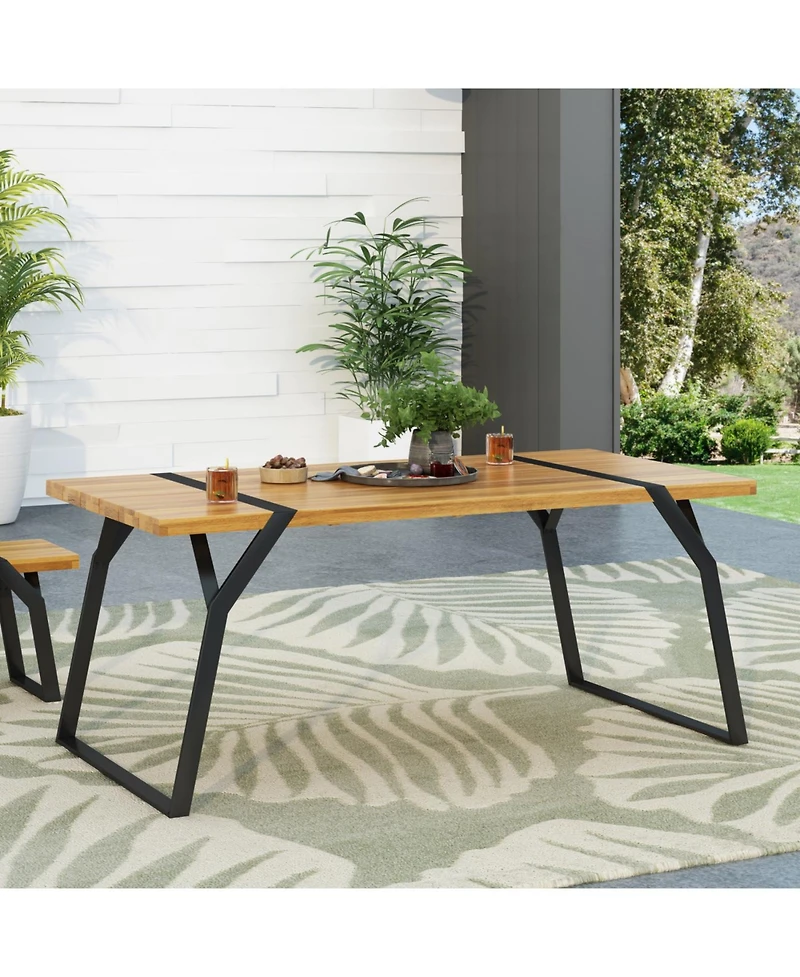 Streamdale Furniture Acacia Wood Outdoor Dining Table with Modern Industrial Style
