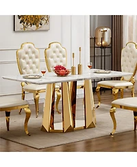 Streamdale Furniture “70″ Faux Marble Dining Table for 6 with Gold Mirrored Base”