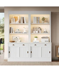 Streamdale Furniture Led Lighting Bookshelf Suite with Sliding Doors & Drawers, White