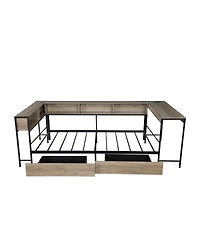 Streamdale Furniture Corner Bed Frame Full Size w/ Bookcase, 2 Drawers, Led & Charging Station