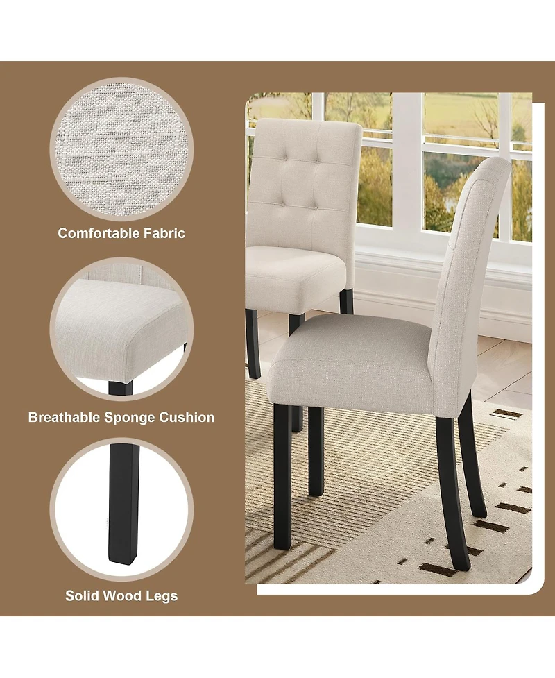 Streamdale 4 Piece Modern Tufted Dining Chair, Rustic Linen Upholstered, Beige