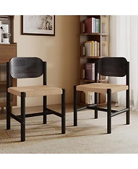Streamdale Wooden Dining Chairs with Beige Paper Rope Seat, Set of 2