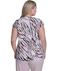 Calvin Klein Plus Printed Cap Sleeve Cowl Neck Top