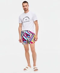 Karl Lagerfeld Paris Mens Logo Patch Volley Shorts Short Sleeve Arch Logo Rash Guard