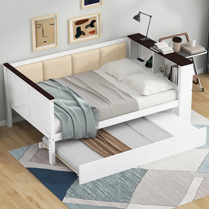 Streamdale Furniture Twin Size Wood Daybed with Storage, Usb, and Trundle