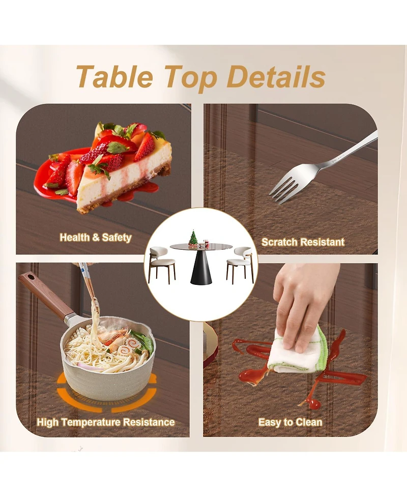 Streamdale 35" Round Glass Dining Table with Carbon Steel Legs (Seats 2-4)