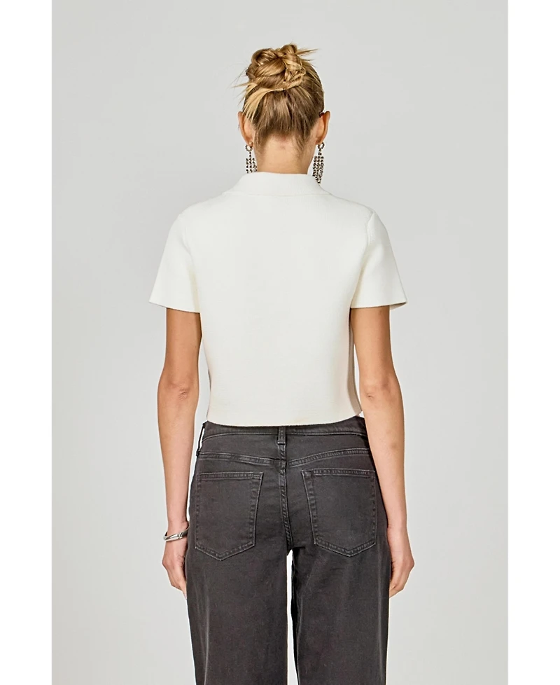 endless rose Women's Jewel Buttoned Cropped Knit Top