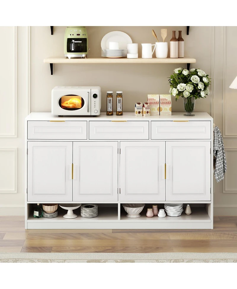 Streamdale Furniture Farmhouse Sideboard with 3 Drawers, 4 Doors, 59.1" Storage Buffet