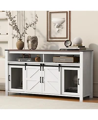 Streamdale Furniture 59.3" Farmhouse Barn Door Sideboard with Mesh Panels and Open Storage