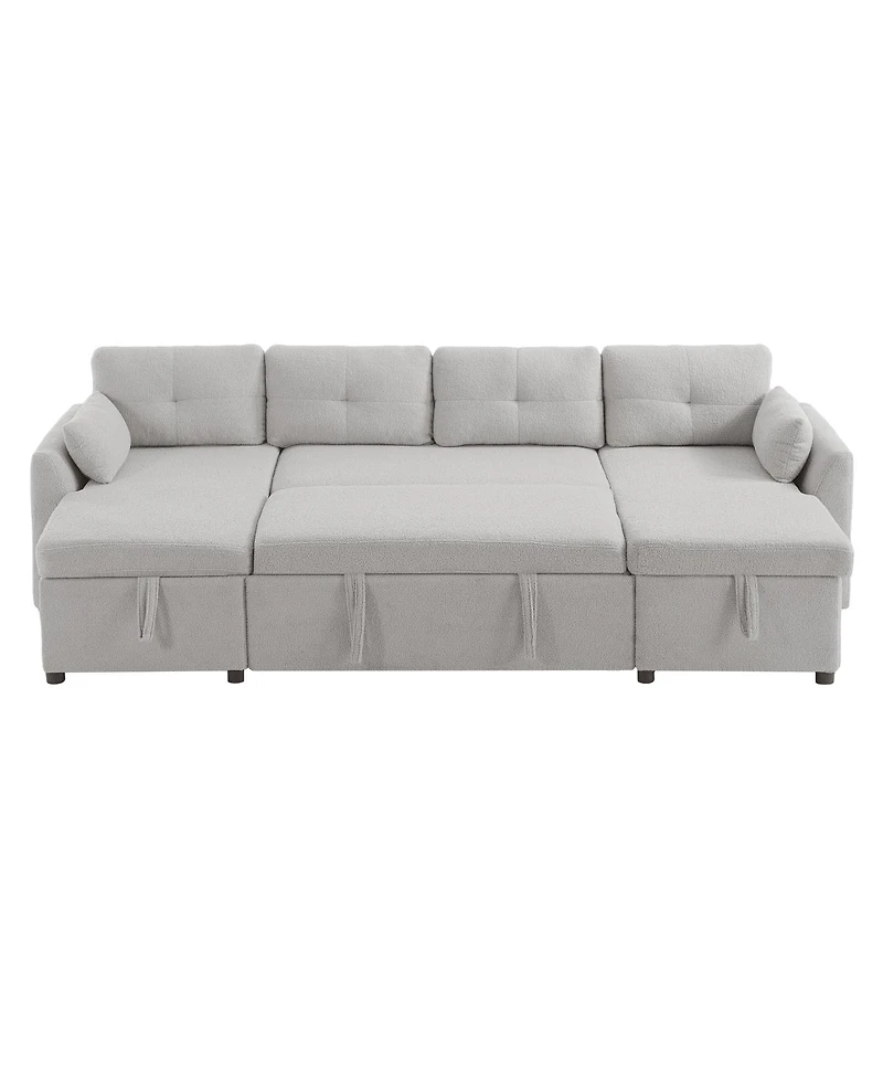 Streamdale Modern U-shaped Sleeper Sofa with Storage & Usb Ports, Green