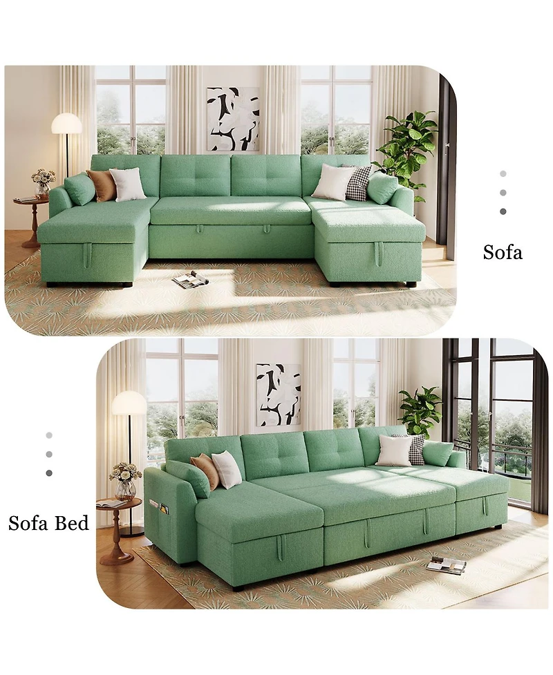 Streamdale Modern U-shaped Sleeper Sofa with Storage & Usb Ports, Green