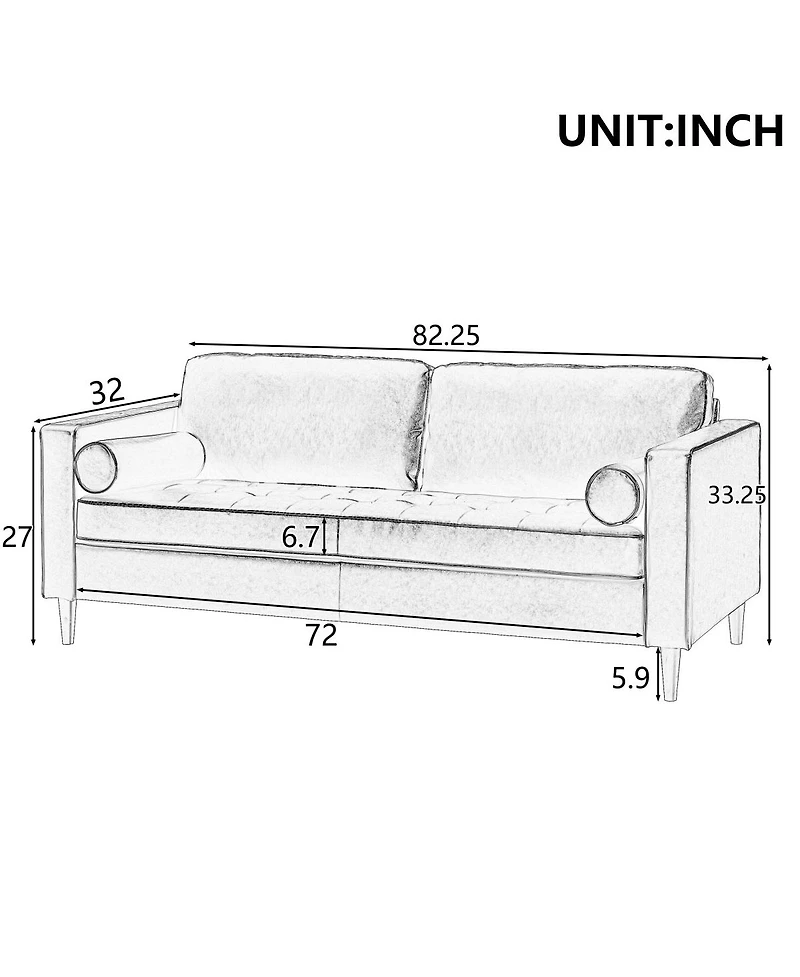 Streamdale Furniture Mid-Century Modern Tufted Sofa with Bolster Pillows