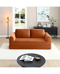 Streamdale 2-in-1 Folding Convertible Sofa Bed, Modern Corduroy Sleeper Couch with 2 Pillows, Orange