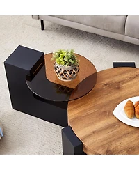 Streamdale Furniture Modern Simple Double-Layer Round Coffee Table - Transparent Brown Glass Top