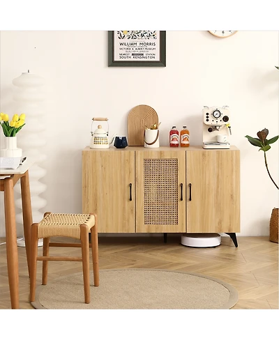 Streamdale Furniture Three-Door Rattan Mesh Cabinet - Large Storage, Stable & Durable (45.3inch